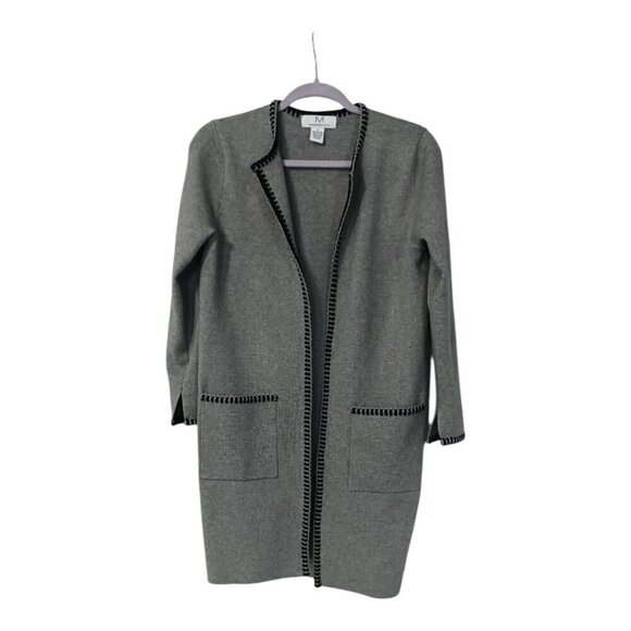 Magaschoni Sweaters - Magaschoni Open Front Cardigan Gray Black Trim Size S Long Midi Blazer Sweater